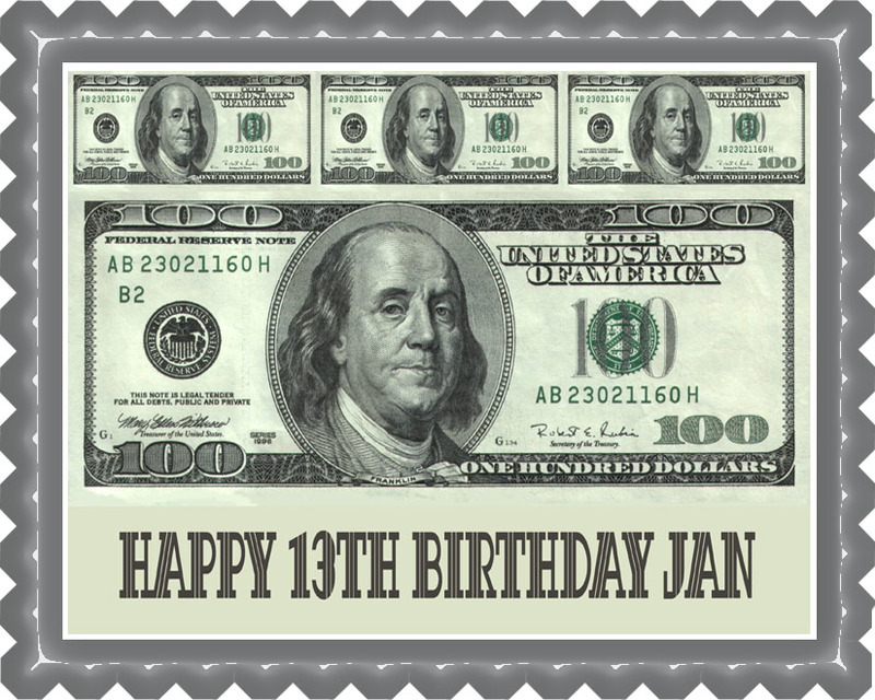 100 dollar bills B Edible Birthday Cake Topper